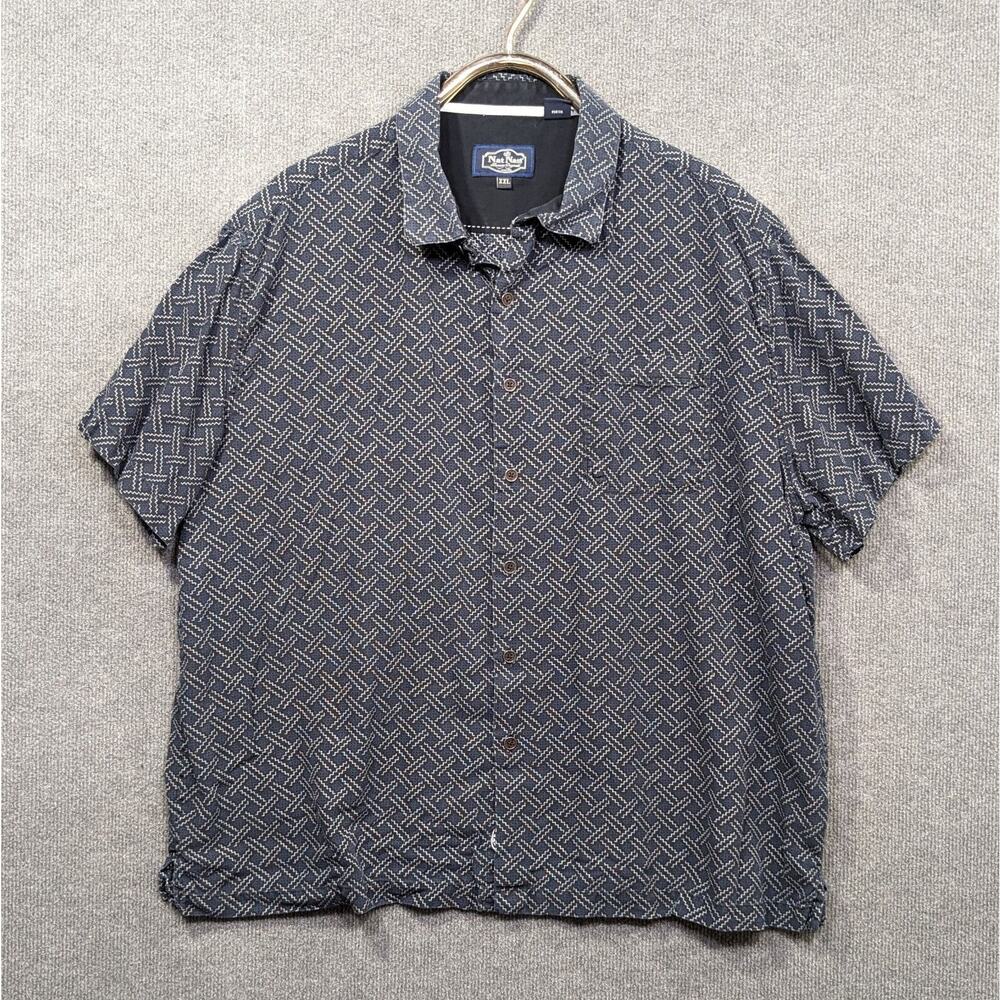 Nat Nast Shirt Mens XXL Woven Sawtooth Silk Cotton Blend Button Up Pocket